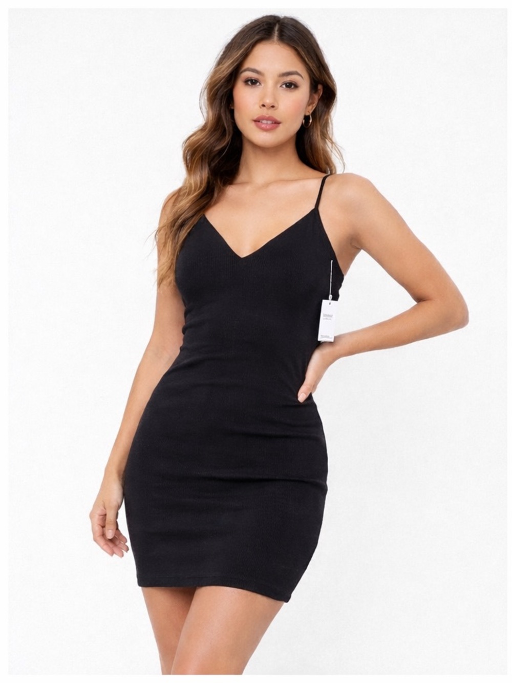 Forever 21 Black Knit Mini Dress NWT Spaghetti Strap V Neck Size M